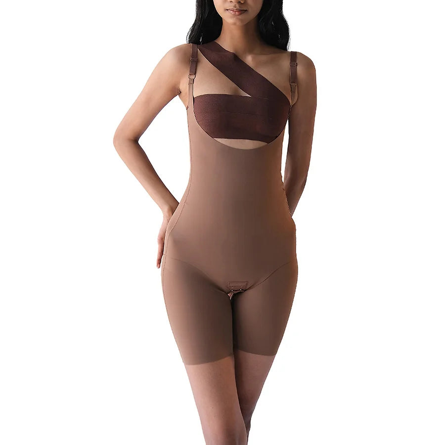 Full Bodysuit in brown, featuring adjustable straps for comfort.