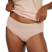 Hipster set of 6 women's panties in soft beige fabric.