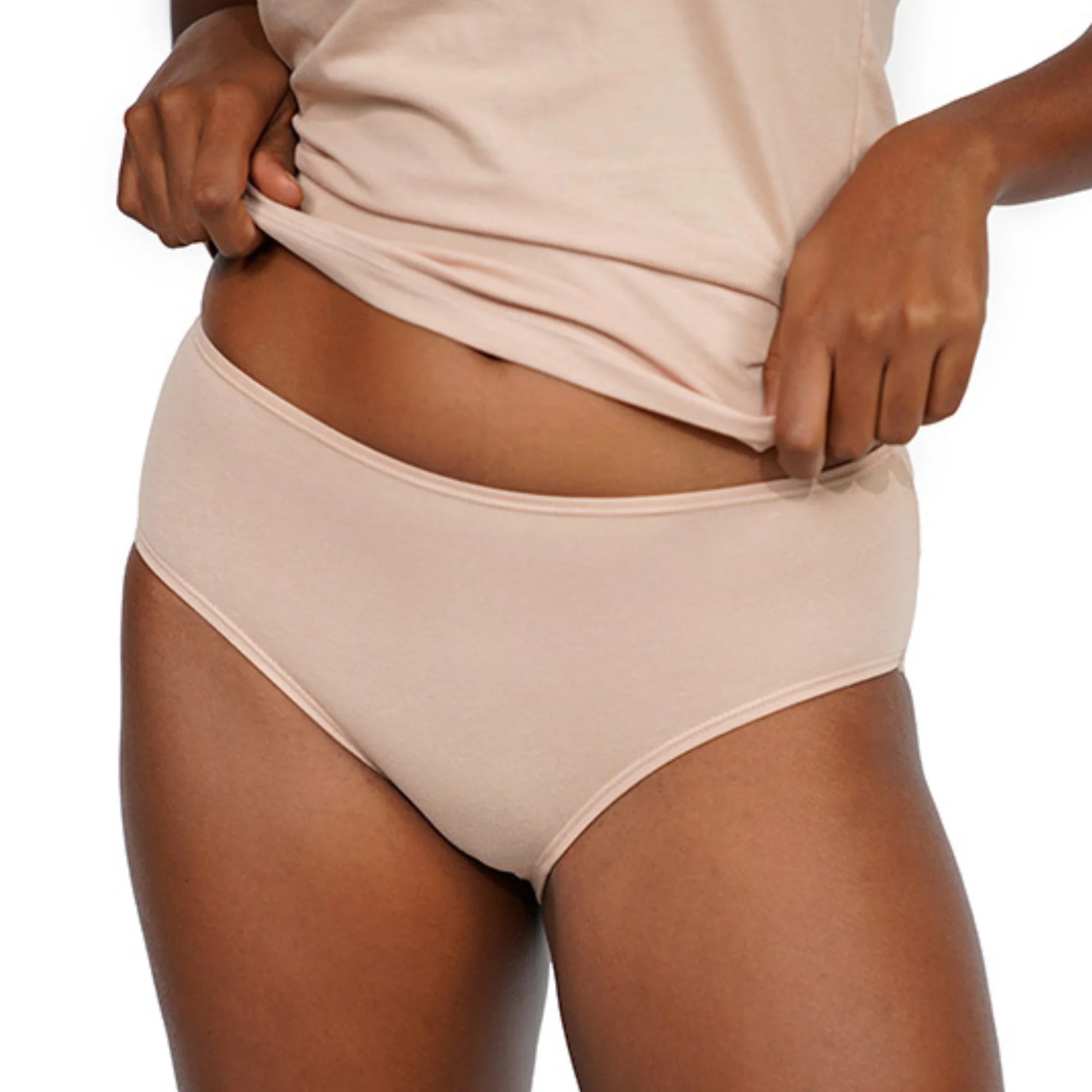 Hipster set of 6 women's panties in soft beige fabric.