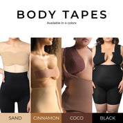 Body tape in four shades: sand, cinnamon, coco, and black.