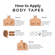 Instructions for applying Body Tape+ effectively on skin.