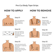 "Instructions for applying and removing pre-cut body tape strips."