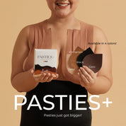 Pasties Plus+ in four colors displayed by smiling model.