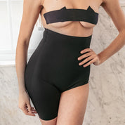 Right Leg Shorty shapewear in black for a sleek silhouette.