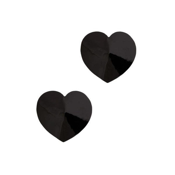 Black heart-shaped pasties for stylish body coverage.