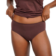 Brown hipster underwear set on model, stylish and comfortable.