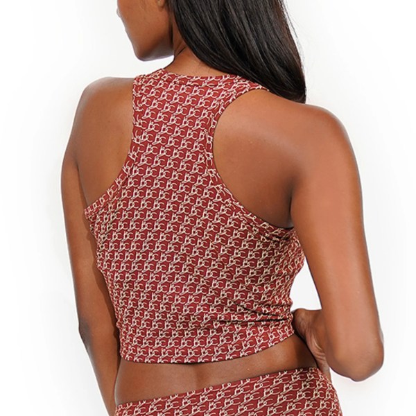 Back view of Crop Racer Tank - Set of 3 in stylish pattern.