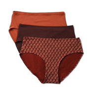 Set of 3 stylish hipster underwear in earthy tones.