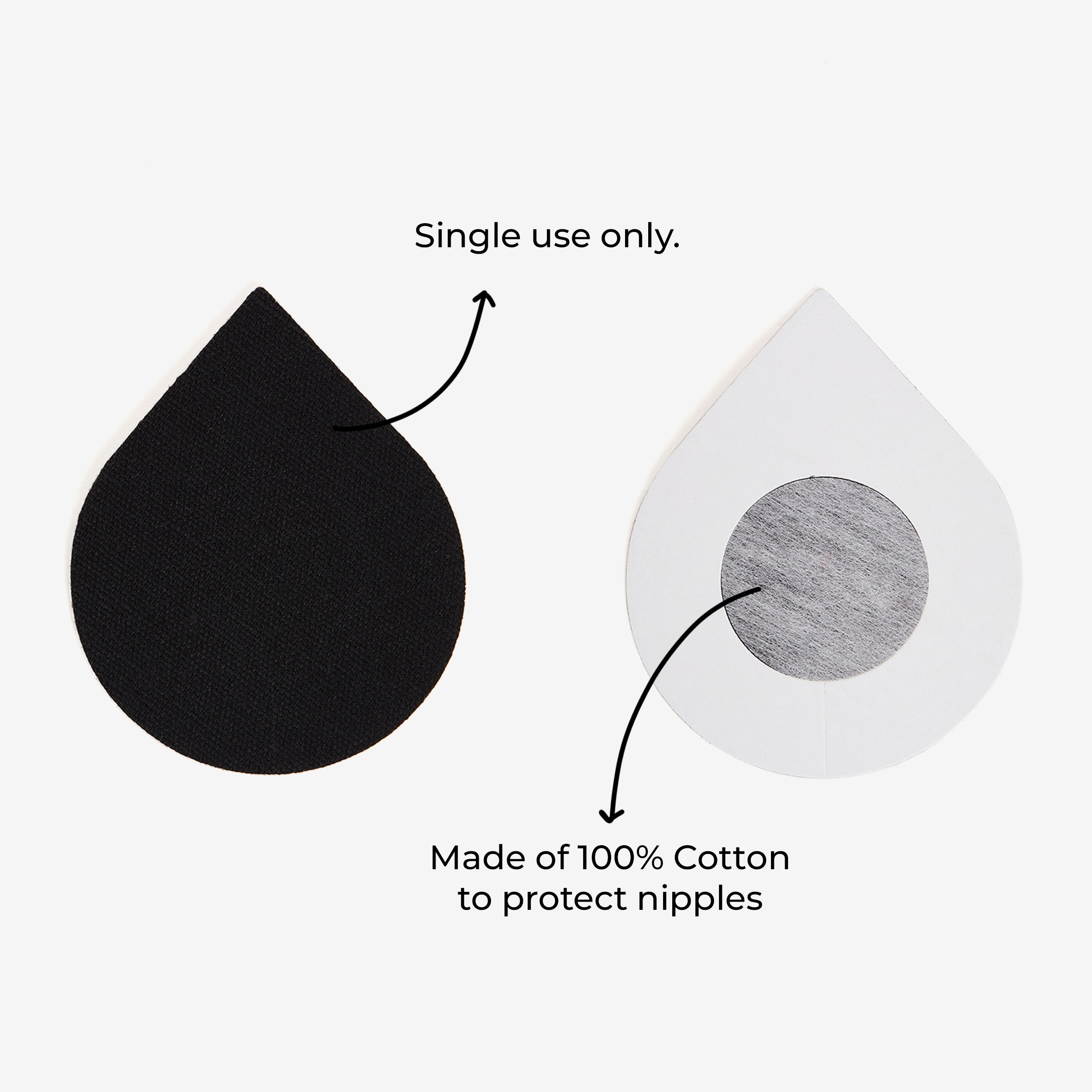 Black cotton pasties designed for single-use nipple protection.