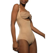 Nude bodysuit with stylish knotted design for women.