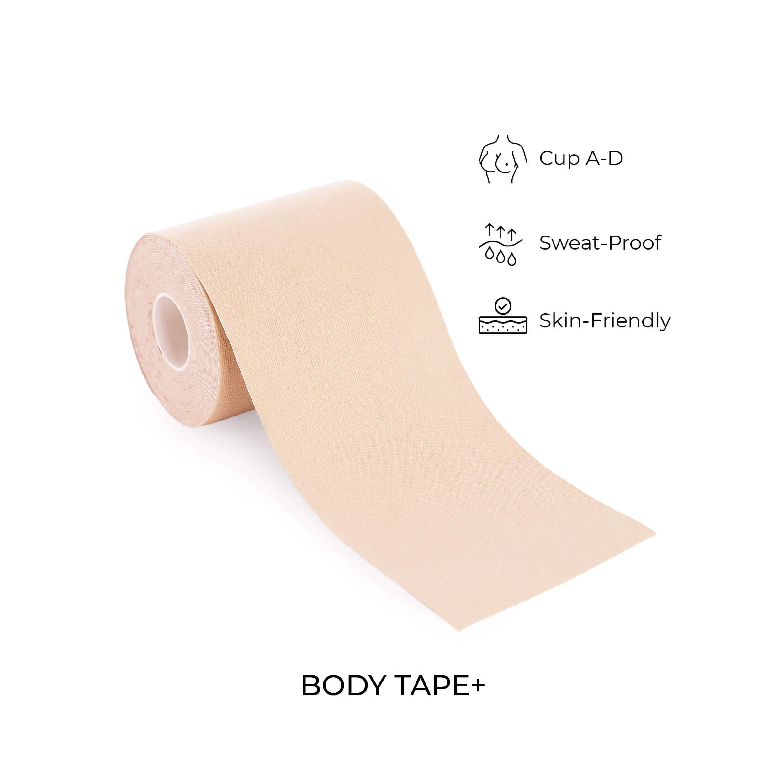 Body Tape+ roll, sweat-proof and skin-friendly for secure support.