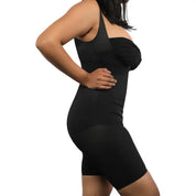 Black full bodysuit, stylish and versatile shape-enhancing outfit.