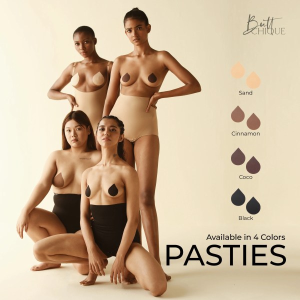 Four women modeling pasties in different skin tones and styles.