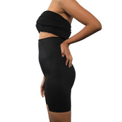 Black high-waisted shaping shorts for a flattering silhouette.