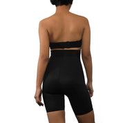 Black high-waisted shapewear shorts for a smooth silhouette.